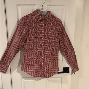 Cinch Women's Red and White Button Down Shirt